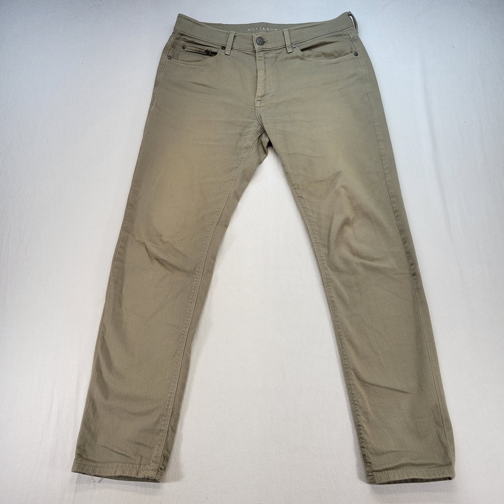 Mott & Bow Slim Fit Pants Mens 32x30 Green Twill Chino 5-Pocket Stretch